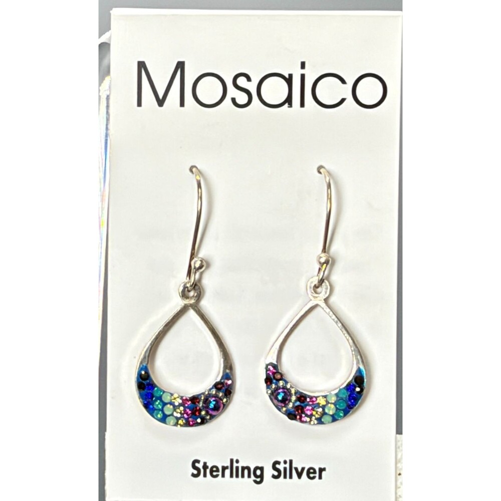 Mosaico 925 Sterling Silver Multicolor Austrian Crystal Open Drop Earrings NWT - Picture 1 of 8